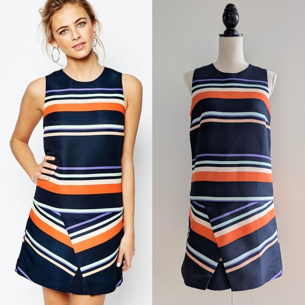 Like New Ted Baker Damica Stripe Fold Skirt Tunic Dress